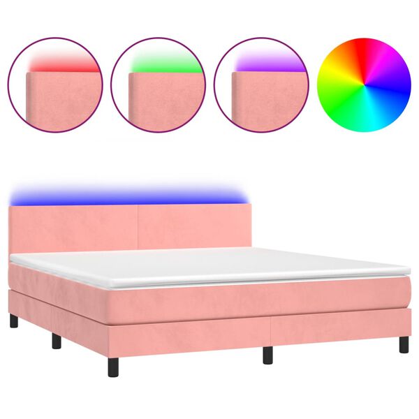 vidaXL Cama box spring colch&oacute;n y LED terciopelo rosa 160x200 cm