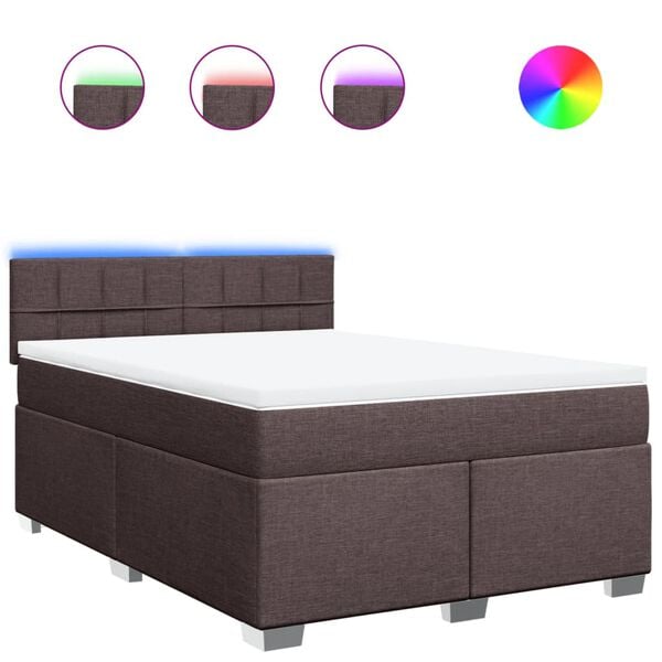 vidaXL Cama box spring con colch&oacute;n tela marr&oacute;n oscuro 160x200 cm