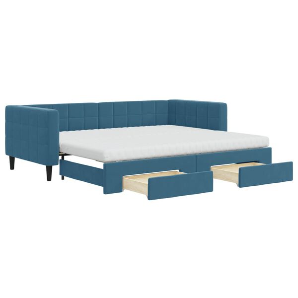 vidaXL Sof&aacute; cama nido con cajones terciopelo azul 90x200 cm