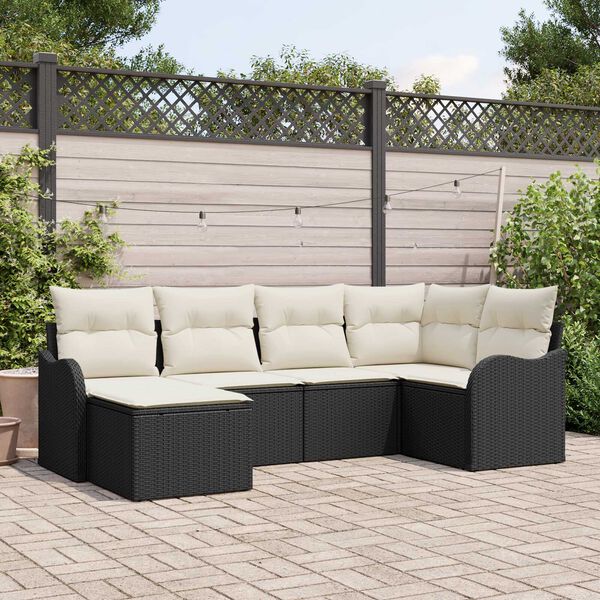 vidaXL Conjunto de sof&aacute; de jard&iacute;n 6 pcs Negro y blanco Polirat&aacute;n