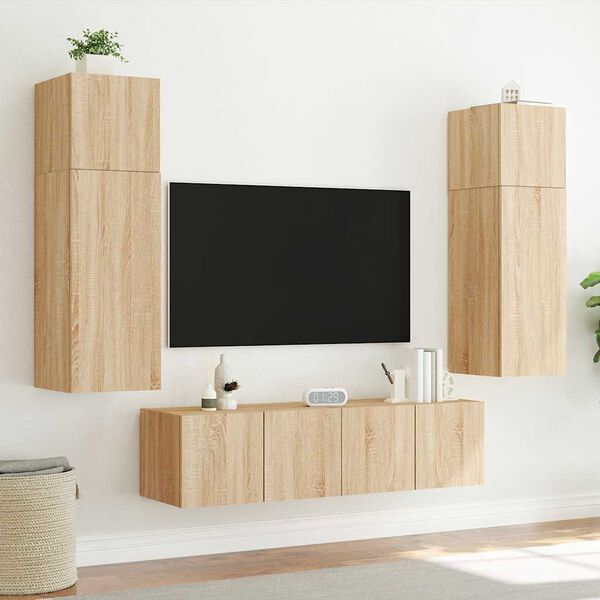 vidaXL Mueble de TV de pared con luces LED roble Sonoma 80x35x31 cm