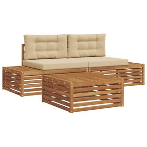 vidaXL Conjunto de sof&aacute;s de exterior con coj&iacute;n 3 Pieza Natural y Beige