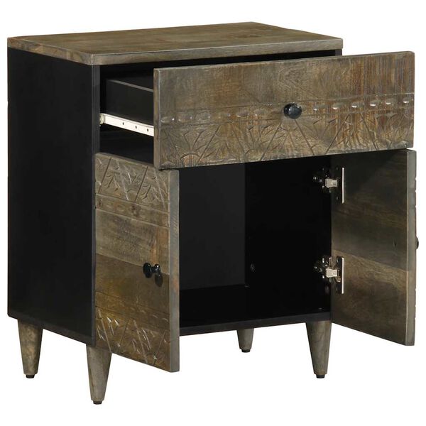 vidaXL Mesita de noche madera maciza de mango gris claro 50x33x60 cm