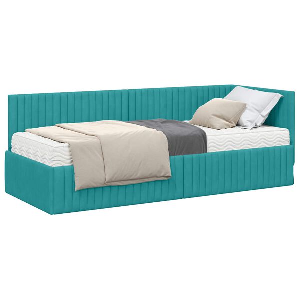 vidaXL Estructura de Cama Esquina con Colch&oacute;n 2 pcs Tuquesa Terciopelo