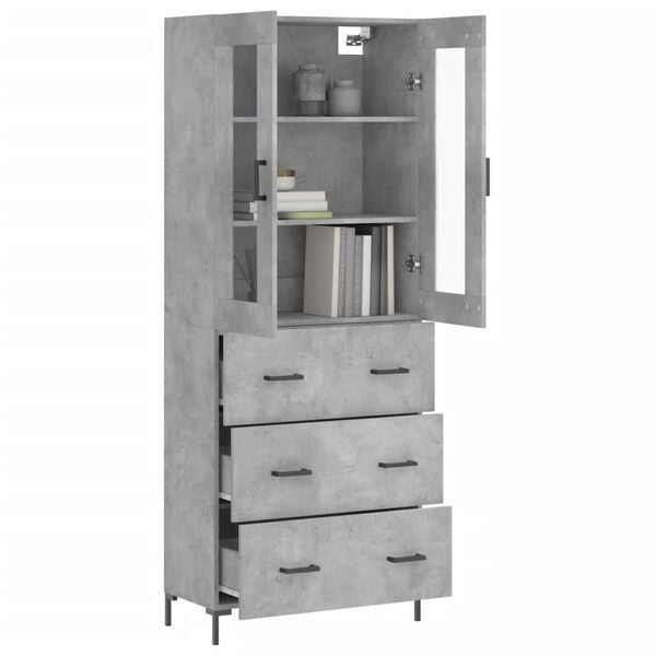 vidaXL Aparador alto madera contrachapada gris hormig&oacute;n 69,5x34x180 cm