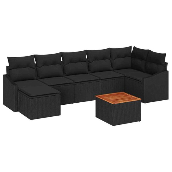 vidaXL Conjunto de sof&aacute;s de jard&iacute;n 8 pcs Negro rat&aacute;n sint&eacute;tico