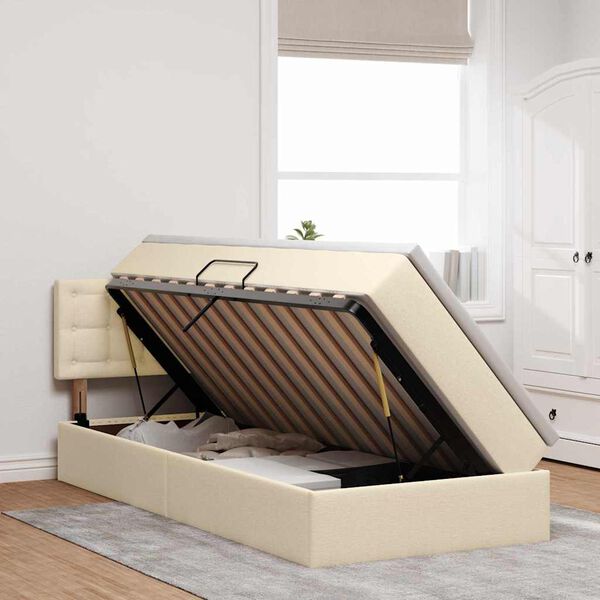 vidaXL Cama con almacenamiento y colch&oacute;n Crema 100 x 200 cm