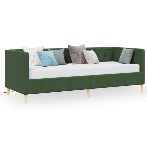 vidaXL Sof&aacute; cama con colch&oacute;n USB de tela verde oscuro 90x200 cm