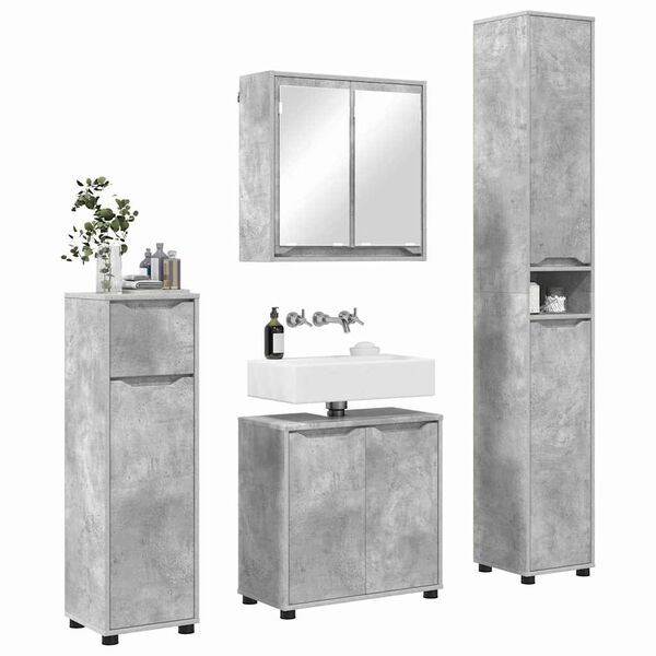 vidaXL Juego de muebles de ba&ntilde;o con caj&oacute;n Manual 4 pcs Gris Concreto