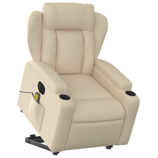 vidaXL Sillón de masaje eléctrico reclinable elevable tela crema