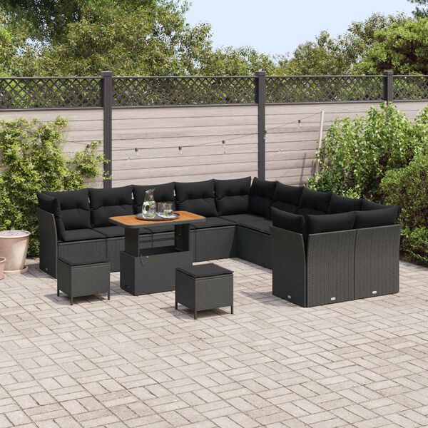 vidaXL Conjunto de sof&aacute; de jard&iacute;n con coj&iacute;n 13 pcs Negro