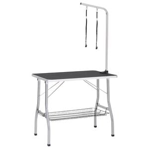 vidaXL Mesa de aseo ajustable para perros con 2 lazos y cesta