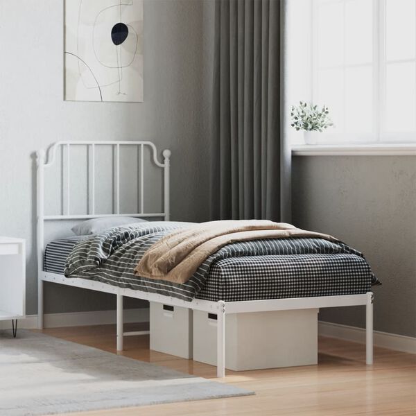 vidaXL Estructura cama sin colch&oacute;n con cabecero metal blanco 80x200 cm