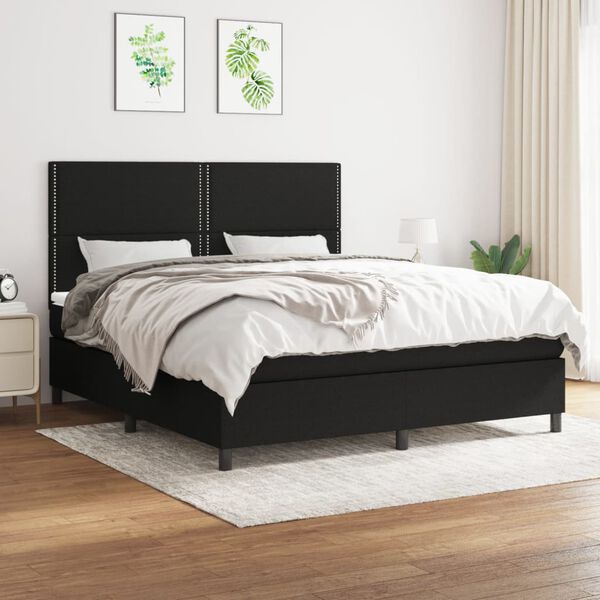 vidaXL Cama box spring con colch&oacute;n tela negro 160x200 cm