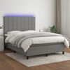 vidaXL Cama box spring colchón y luces LED tela gris oscuro 140x190 cm