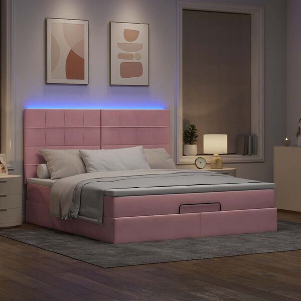 vidaXL Estructura de cama otomana colchones terciopelo rosa 160x200cm
