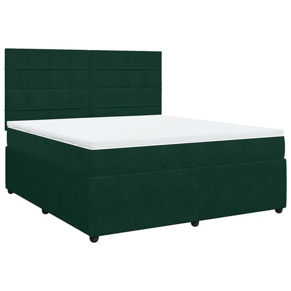 vidaXL Cama box spring con colch&oacute;n terciopelo verde oscuro 180x200 cm