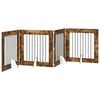 vidaXL Puerta para perros plegable con soportes 4 uds. Roble Ahumado