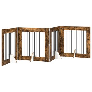 vidaXL Puerta para perros plegable con soportes 4 uds. Roble Ahumado