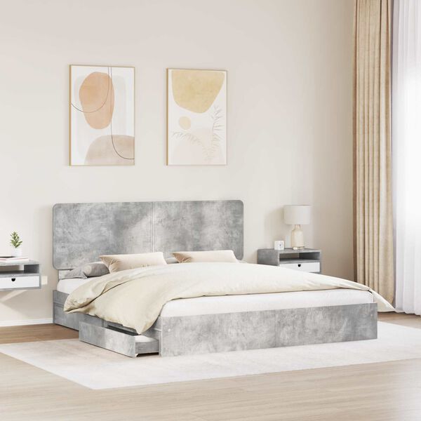 vidaXL Cama con almacenamiento con cabecera Gris Concreto 180 x 200 cm