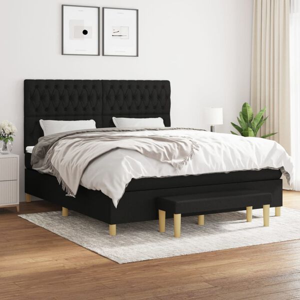 vidaXL Cama box spring con colch&oacute;n tela negro 180x200 cm