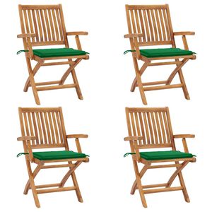 vidaXL Sillas plegables con cojines, 4 unidades, madera maciza de teca.
