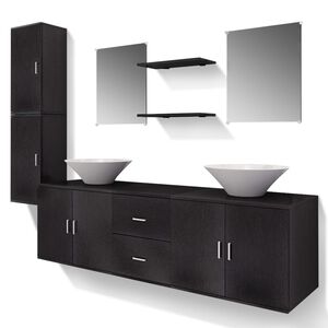 vidaXL Conjunto de muebles de ba&ntilde;o y lavabo 9 piezas negro