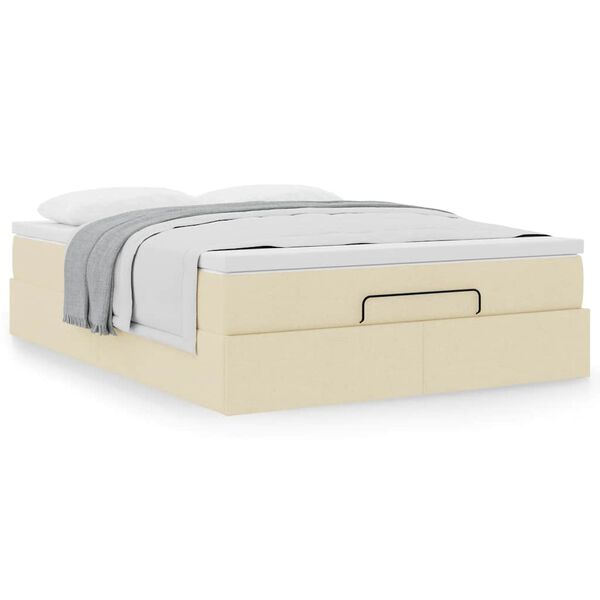 vidaXL Estructura de cama otomana con colch&oacute;n tela crema 140x200cm