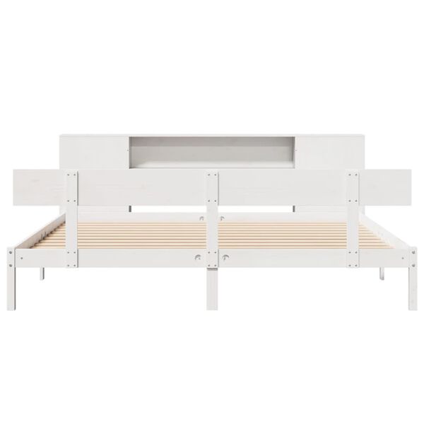 vidaXL Cama con estantería sin colchón madera maciza blanca 180x200 cm