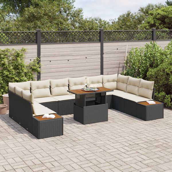 vidaXL Conjunto de sof&aacute; de jard&iacute;n 11 pcs Negro Polirat&aacute;n