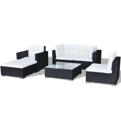 vidaXL Set muebles de jardín y cojines 6 piezas ratán sintético negro