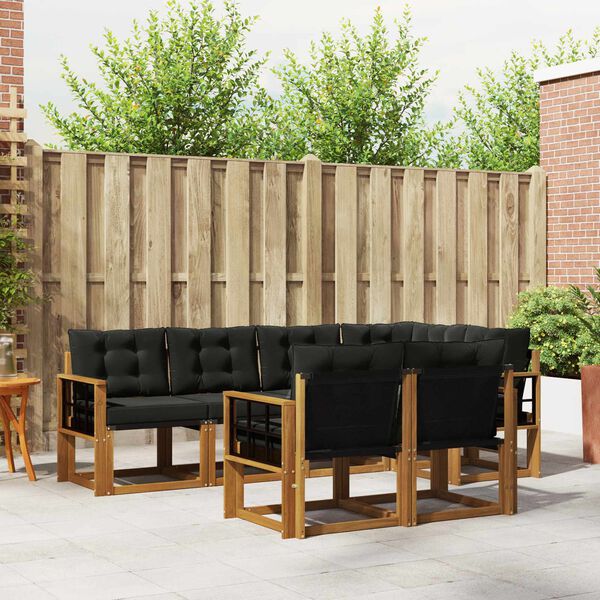 vidaXL Conjunto de sof&aacute;s de exterior con coj&iacute;n 7 pcs Natural y negro