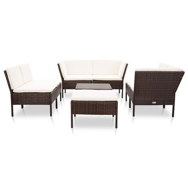vidaXL Set muebles de jard&iacute;n 8 piezas y cojines rat&aacute;n sint&eacute;tico marr&oacute;n