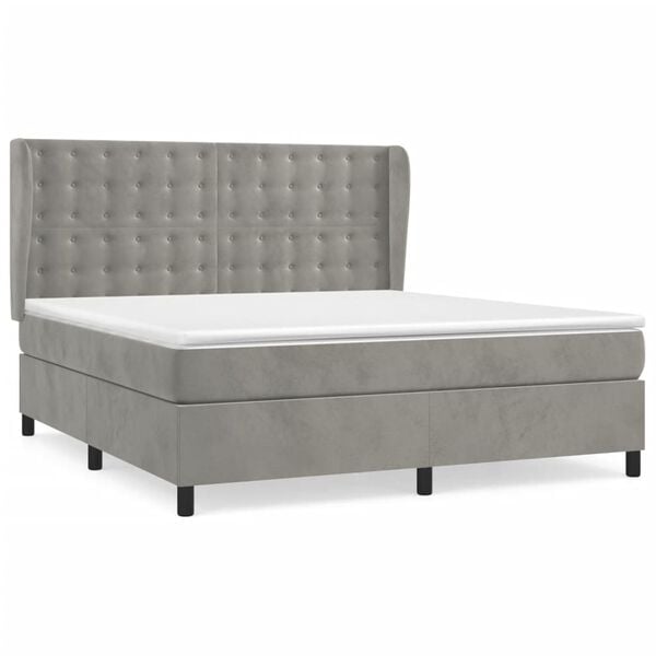 vidaXL Cama box spring con colch&oacute;n terciopelo gris claro 180x200 cm