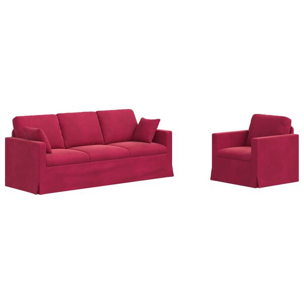 vidaXL Sof&aacute; 2 pcs Rojo vino 198 x 78 x 80 cm Terciopelo