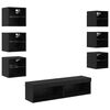 vidaXL Mueble de TV con tira de luces LED 8 pcs Roble Negro Cristal