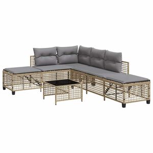 vidaXL Set sof&aacute; de esquina de jard&iacute;n 3 pzas cojines rat&aacute;n PE beige mix