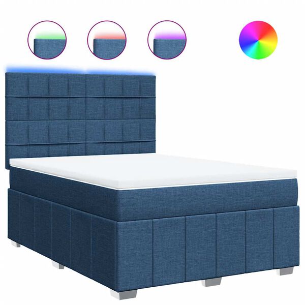 vidaXL Cama box spring con colch&oacute;n tela azul 140x190 cm