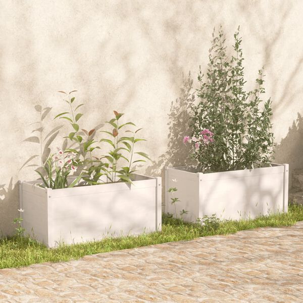 vidaXL Jardineras de madera maciza de pino blanco 2 uds 100x50x50 cm