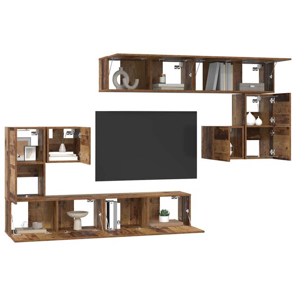 vidaXL Unidades de TV 4 pcs Madera Vieja Madera contrachapada