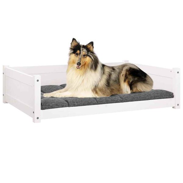 vidaXL Cama para perros madera maciza de pino blanco 95,5x65,5x28 cm