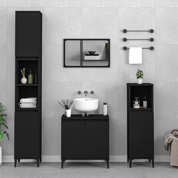 vidaXL Juego de muebles de ba&ntilde;o 3 pzas madera contrachapada negro