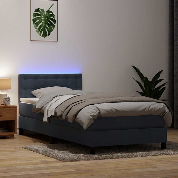 vidaXL Cama box spring con colch&oacute;n y LED terciopelo gris oscuro 80x220 cm