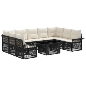 vidaXL Conjunto de sof&aacute;s de jard&iacute;n 10 uds. Negro y Blanco Crema