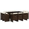 vidaXL Set comedor de jard&iacute;n 11 pzas y cojines rat&aacute;n sint&eacute;tico marr&oacute;n