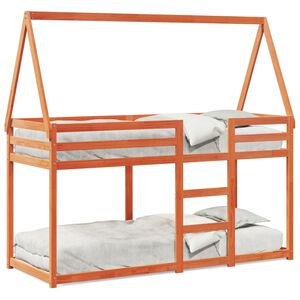 vidaXL Cama litera con techo madera maciza pino marr&oacute;n 90x200 cm