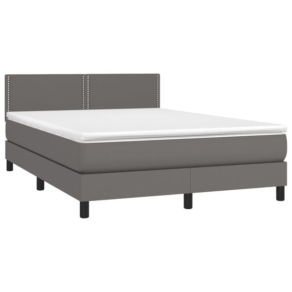 vidaXL Cama box spring colchón y LED cuero sintético gris 140x190 cm