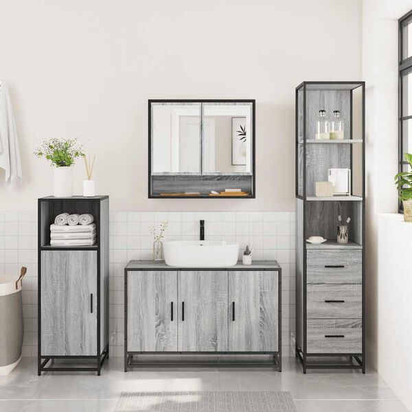 vidaXL Set de muebles de baño 3 pzas madera contrachapada gris sonoma