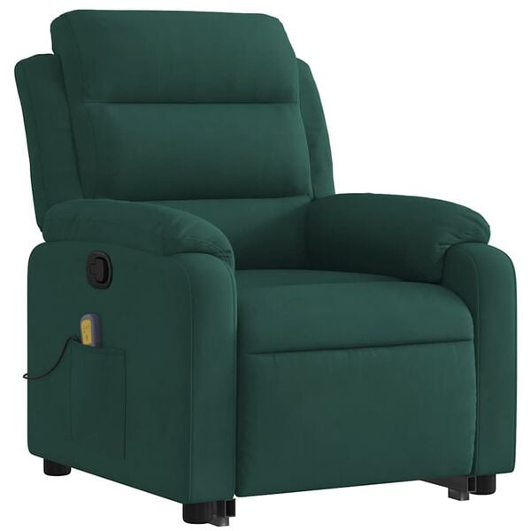 vidaXL Sill&oacute;n reclinable de masaje elevable terciopelo verde oscuro