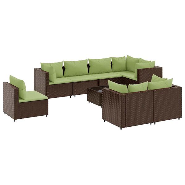 vidaXL Set muebles de jard&iacute;n 9 piezas y cojines rat&aacute;n sint&eacute;tico marr&oacute;n